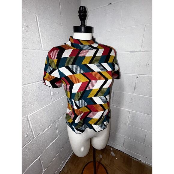 Maeve Tops - Maeve Anthropologie Cropped Short Sleeve Mock Neck Sweater Mod Retro Size XS A1